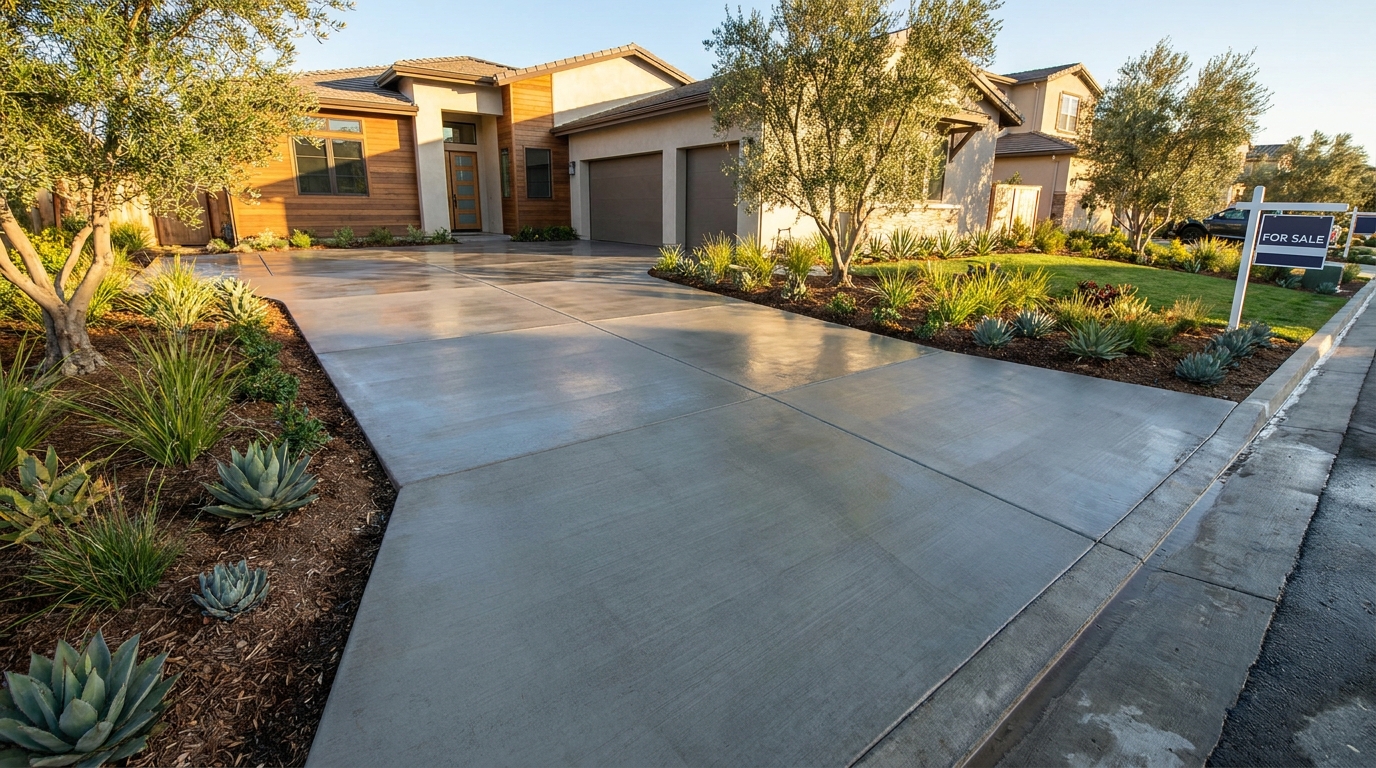 Freshly poured concrete driveway in Orange County