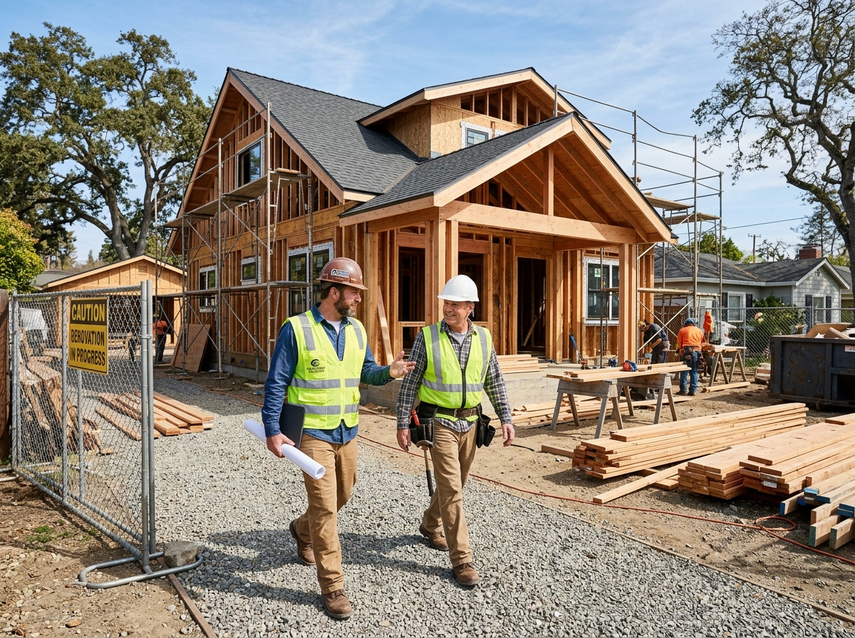 General contractor walking a residential jobsite with a subcontractor