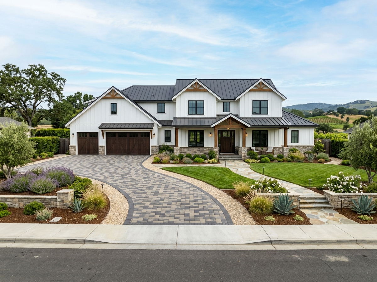 Finished new construction modern farmhouse home in California
