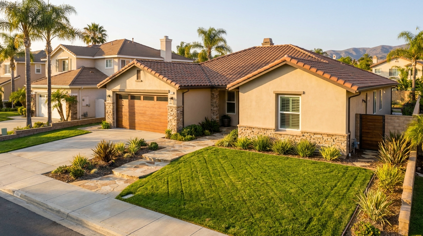 Renovated Orange County suburban home exterior in a planned community